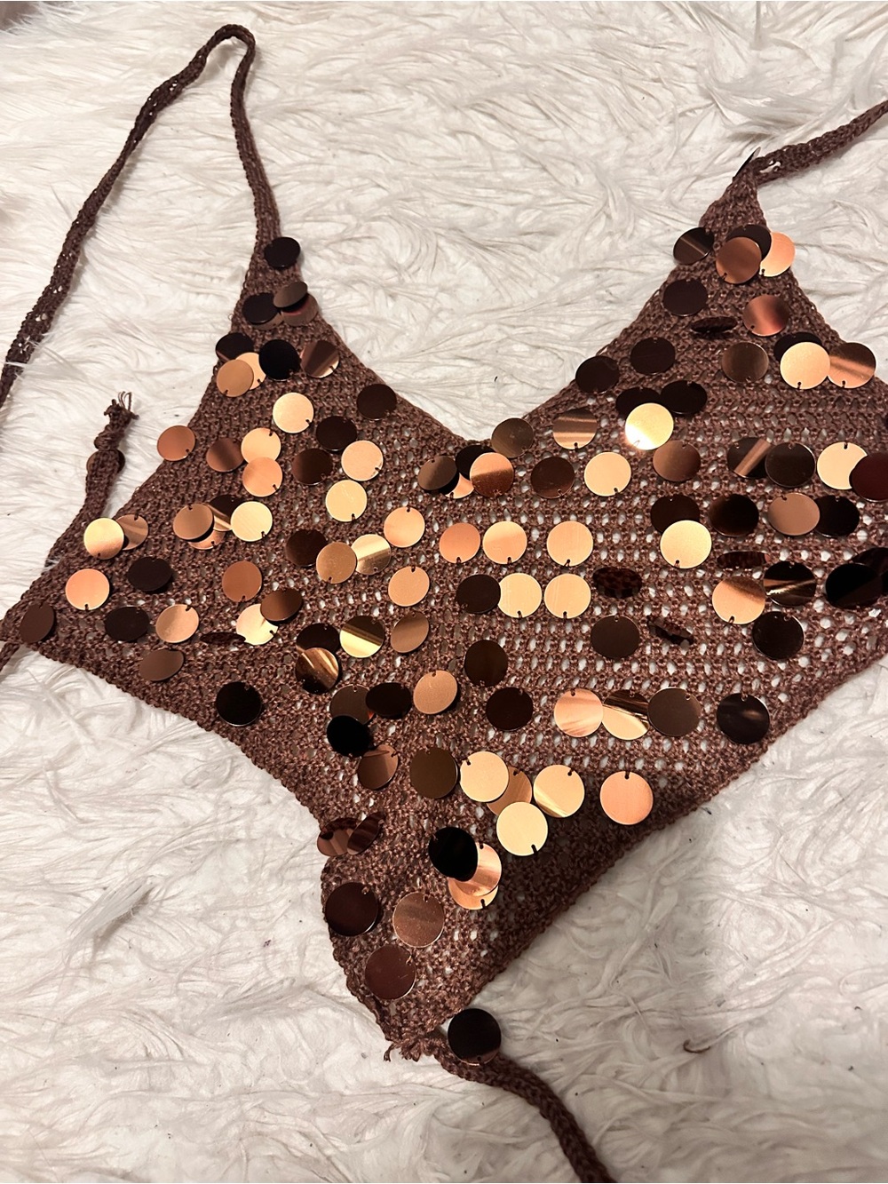 Sequin Crochet Bralette - Copper
